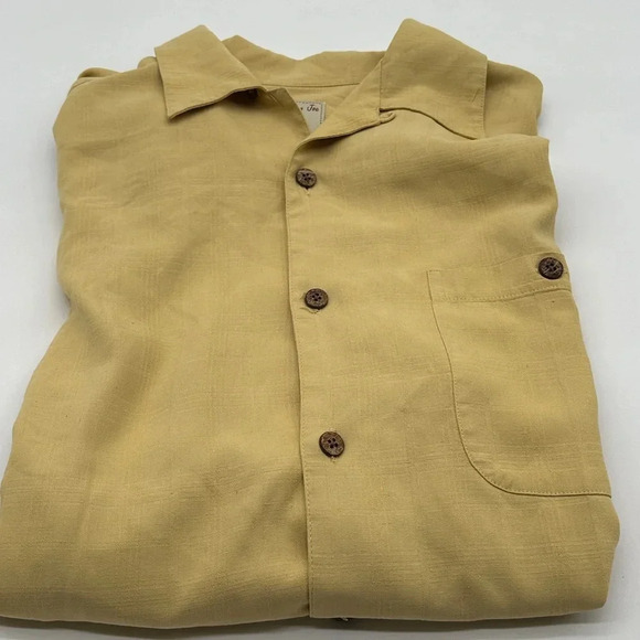 Calypso Joe Men's Large Yellow Silk Short Sleeve Shirt Hawaiian Casual Comfy - Picture 3 of 6